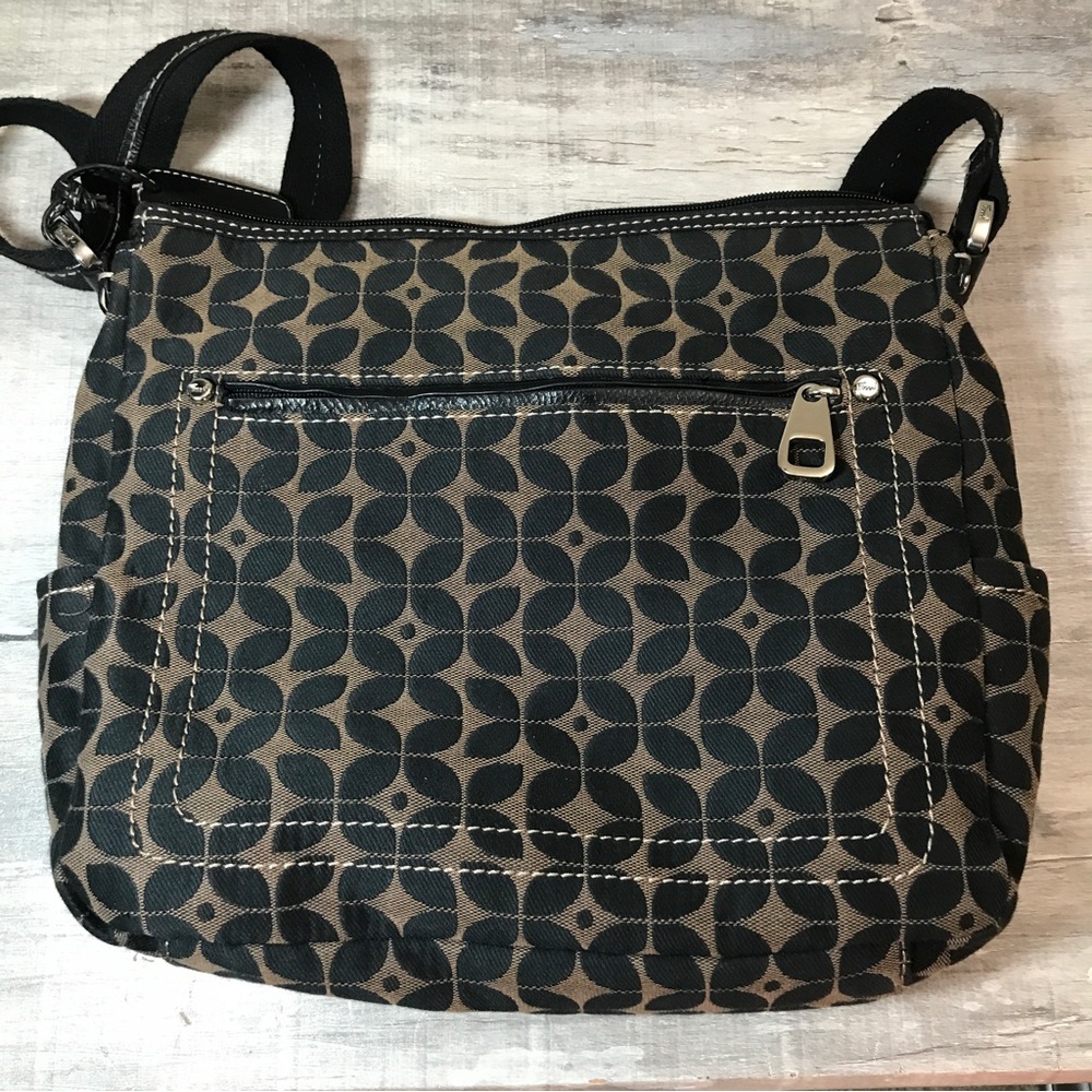Fossil black and brown woven fabric bag purse in great Preowned condition strap
